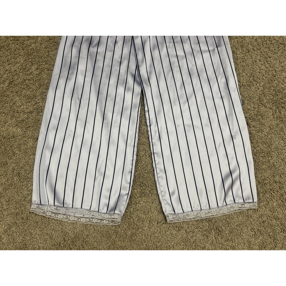 SKIMS Woven Shine Sleep Lace Pants Blue Pinstripe Satin Lounge Pajama Bottoms XS - Picture 6 of 9